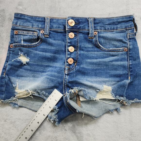 American Eagle Shorts Womens 0 Blue Super Stretch High Rise Shortie Button Fly - Picture 11 of 13